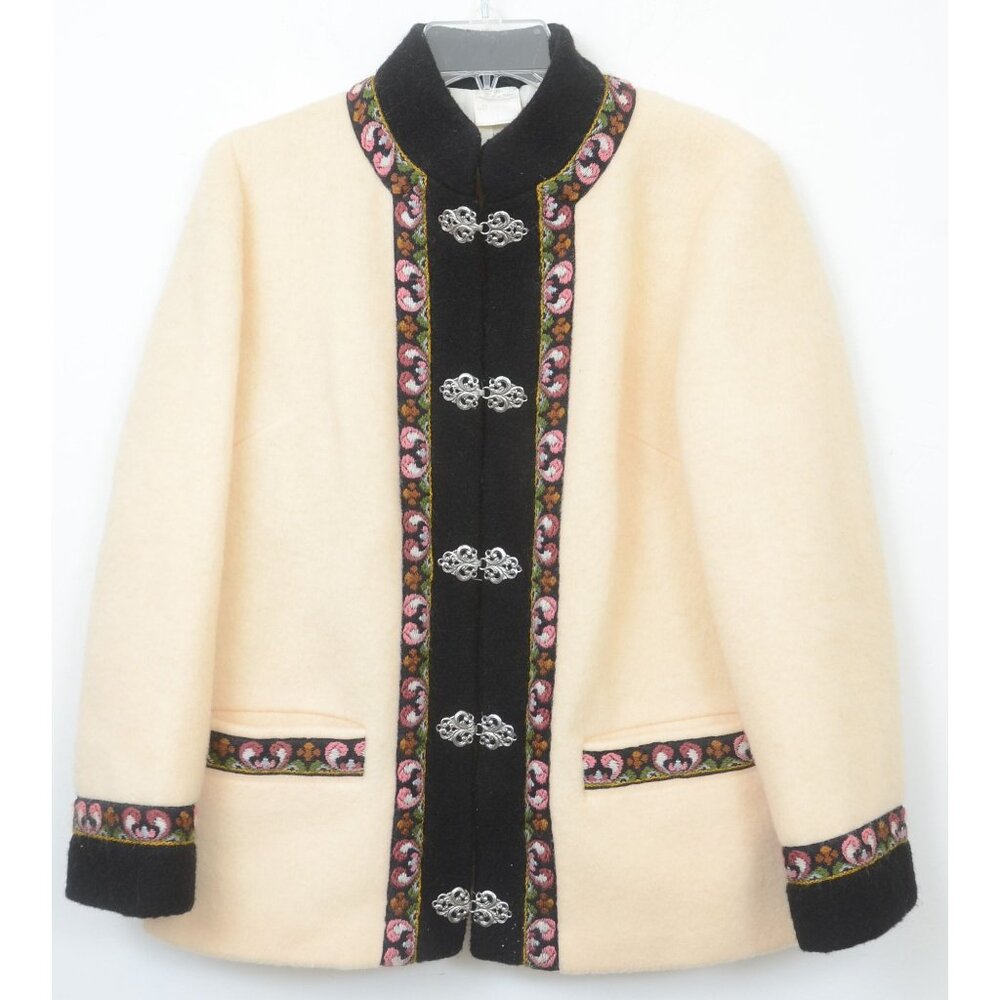 A.S. Evebofoss Norway Vintage Pure New Wool Jacket Coat Silver Clasps Women's 40